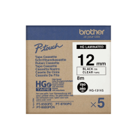 Brother HGe 131V5 Original P Touch Label Tape Black On Clear Paper 12mm x 8m 5 Pack