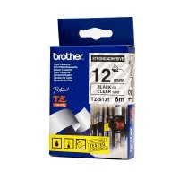 Brother TZ S131 Original P Touch Strong Adhesive Black on Clear Tape 12mm x 8m