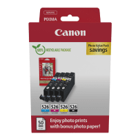 Canon CLI 526 BK C M Y Original Black Colour Ink Cartridge Photo Paper Value Pack
