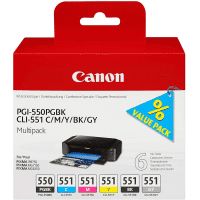 Canon PGI 550PGBK CLI 551 BK C M Y GY Original Black Colour Ink Cartridge 6 Pack Canon PGI 550PGBK CLI 551 BK C M Y GY Original Black Colour Ink Cartridge 6 Pack