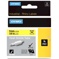Dymo 18054 S0718290 Black on Yellow Heat Shrink Tubing 9mm x 1.5m