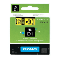 Dymo 43618 S0720790 Original D1 Black on Yellow Labelling Tape 6mm x 7m