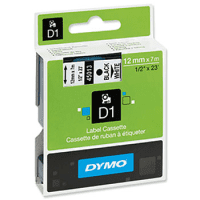 Dymo 45013 S0720530 Original D1 Black on White Labelling Tape 12mm x 7m Dymo 45013 S0720530 Original D1 Black on White Labelling Tape 12mm x 7m