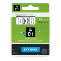 Dymo 45019 S0720590 Original D1 Black on Green Labelling Tape 12mm x 7m Dymo 45019 S0720590 Original D1 Black on Green Labelling Tape 12mm x 7m