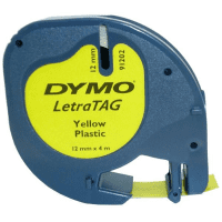 Dymo 91202 S0721620 Original Black on Yellow LetraTag Plastic Label Tape 12mm x 4m
