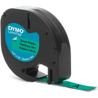 Dymo 91204 S0721640 Original Black on Green LetraTag Plastic Label Tape 12mm x 4m