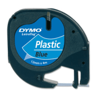 Dymo 91205 S0721650 Original Black on Blue LetraTag Plastic Label Tape 12mm x 4m