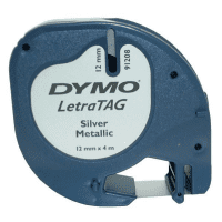 Dymo 91208 S0721730 Original Black on Metallic Tape 12mm x 4m