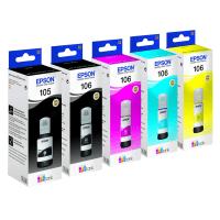 Epson 105 106 BK PBK C M Y Black Colour Ink Bottle 5 Pack Original