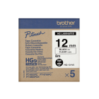 Brother HGe 131V5 Original P Touch Label Tape Black On Clear Paper 12mm x 8m 5 Pack