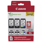 Canon PG 545XL CL 546XL 8286B015 Original High Capacity 3 Ink Cartridge Photo Paper Value Pack