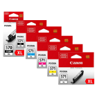 Canon PGI 570PGBKXL CLI 571XL BK C M Y GY Original High Capacity Black Colour Ink Cartridge 6 Pack