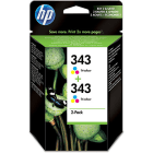 Original HP 343 CB332EE Standard Capacity Colour Ink Cartridges x2